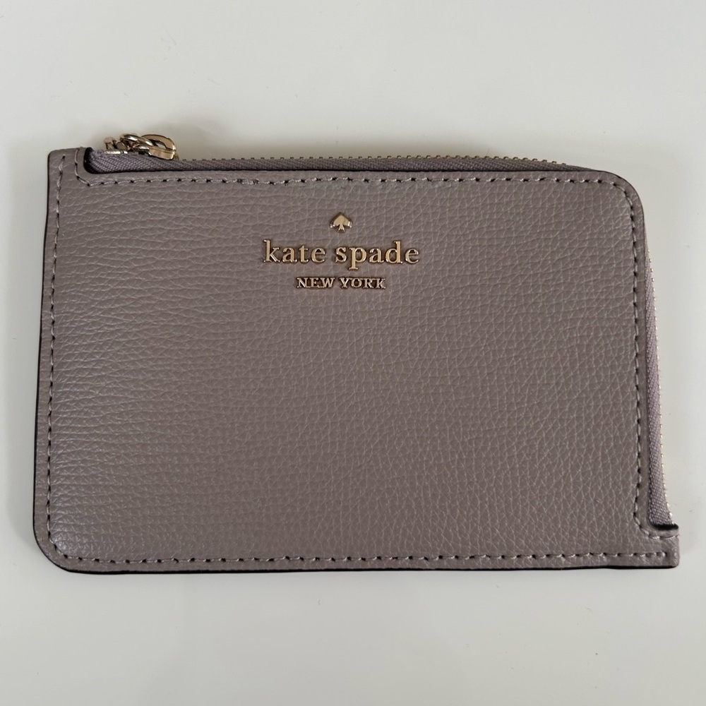 Kate Spade grey beige L-zip cardholder 4 card slots with key chain